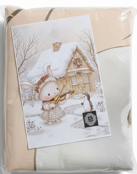 King Size 7D Digital Prints Bedsheet Set Snow Doll Scene